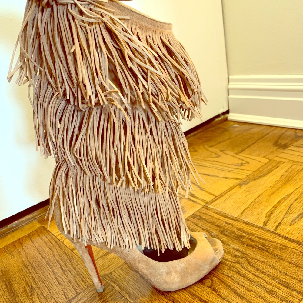 Christian Louboutin Tina Fringe Blush Suede Boots